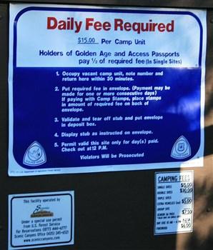 A picture of the signs at Alturas Lake Inlet Campground in the Sawtooth Mountains of Idaho.