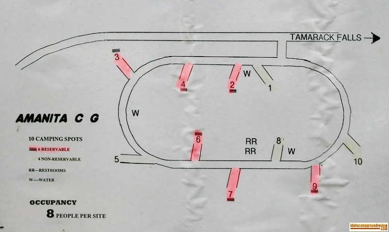 A picture of a map showing the campsites in Amanita Campground on Lake Cascade