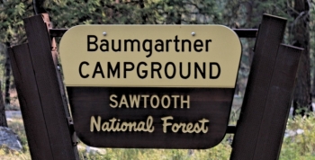 This is the sign you will look for on the main road to find Baumgartner Campground.