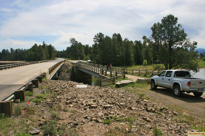 This gives you a good view of the fishing bridge with the new bridge beside it.
"I fished here with my dad and brother when the old bridge was all there was. 
We caught a whole mess of trout."