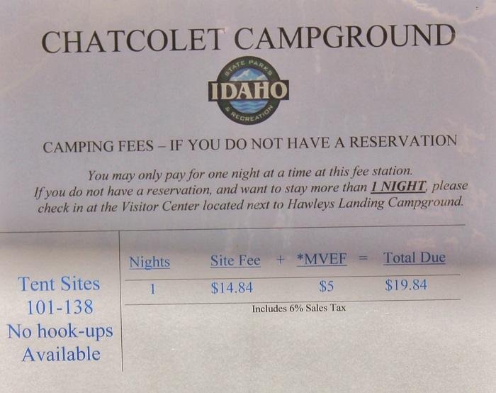 Chatcolet Campground, part of Heyburn State Park, signs in information.