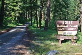 Dog Creek Campground sign, for those who love camping in Idaho.