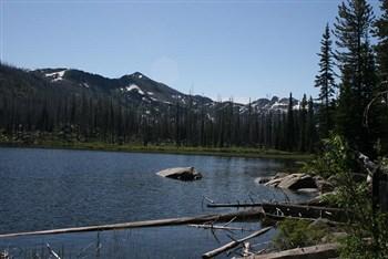 A view of the mountains across Hazard Lake.
