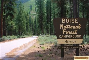 View of the entrance to Helende Campground near Lowman, Idaho