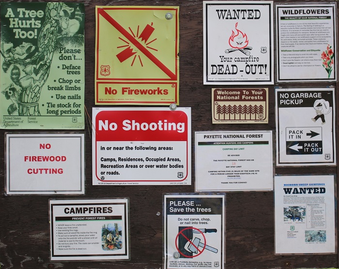 Lake Fork Campground camping info signs.