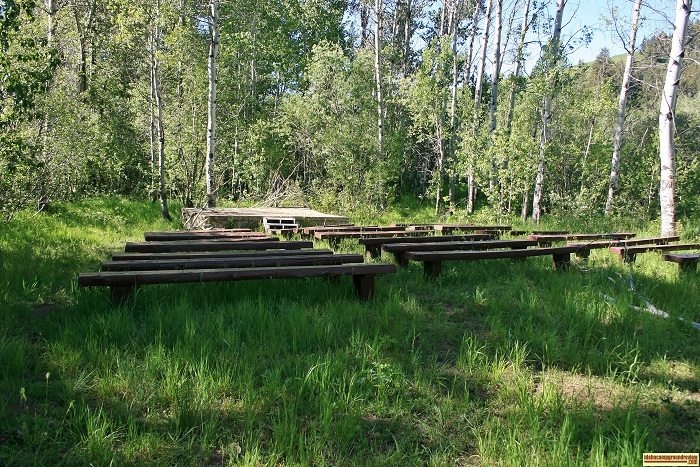 Campsite 4 has an old stone stage and benches for performances.