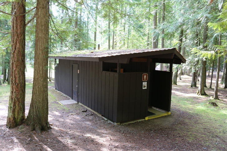 Check out these bathrooms; flushing toilets, lavs and beautiful wood interiors.