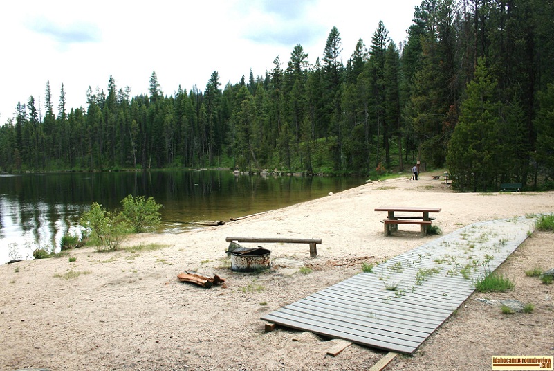 View of a sandy beach at Warm Lake Idaho