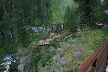 Upper And Lower Mesa Falls on the Henry's Fork of the Snake River is an excellent place to visit. Upper Mesa Falls is approximately 114 feet high and 200 feet wide.